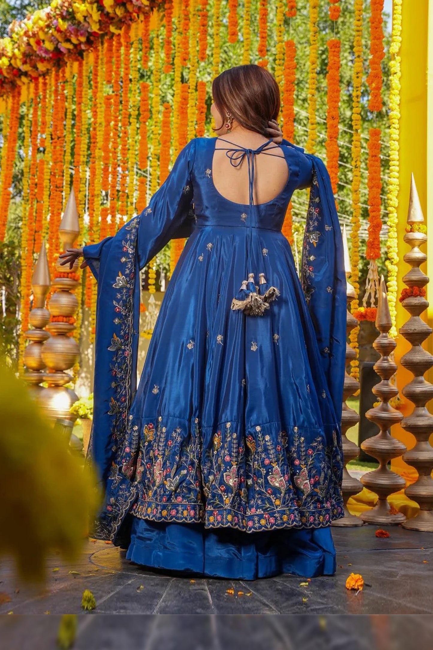 Royal Blue Heavy Silk Anarkali Suit Set