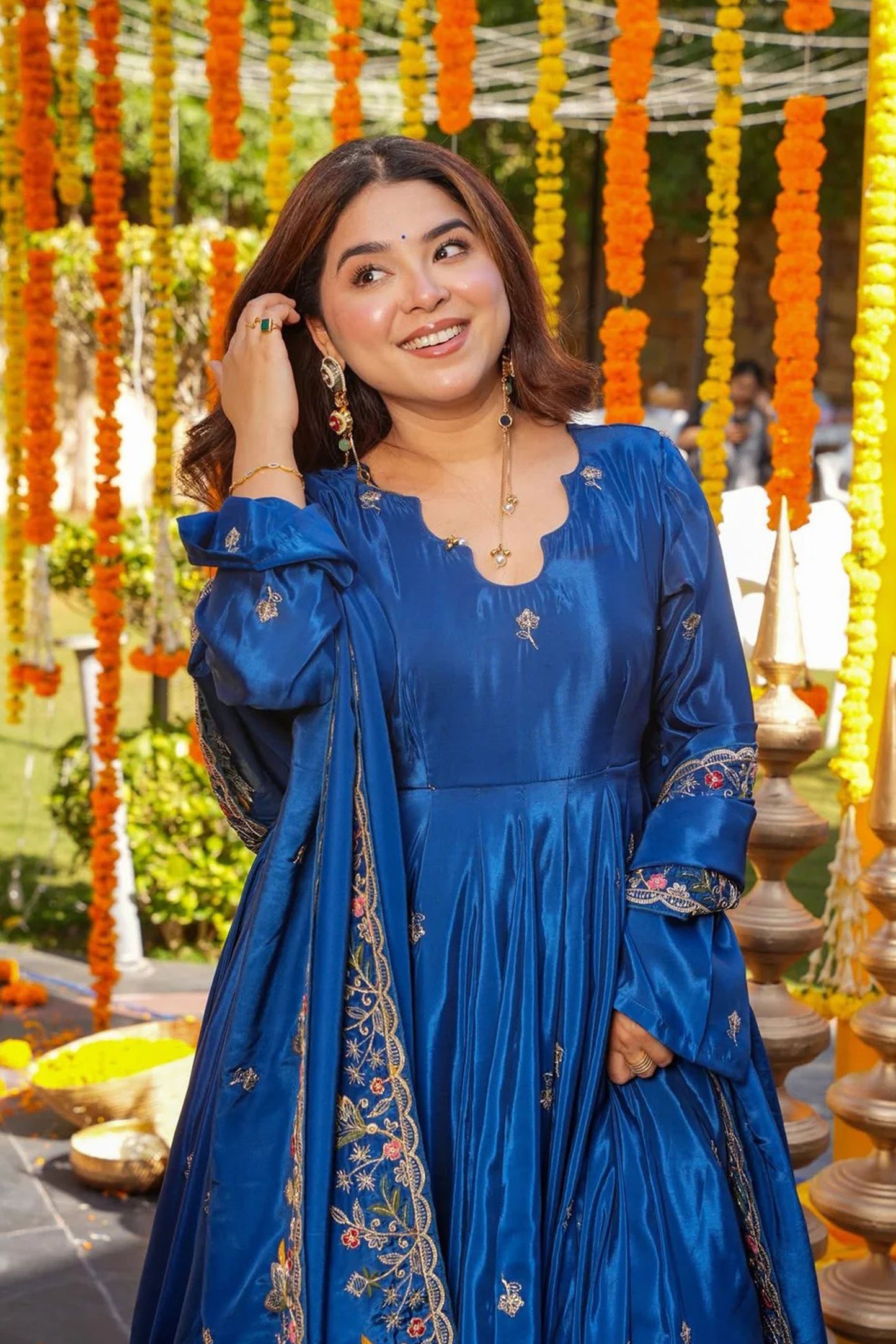 Royal Blue Heavy Silk Anarkali Suit Set