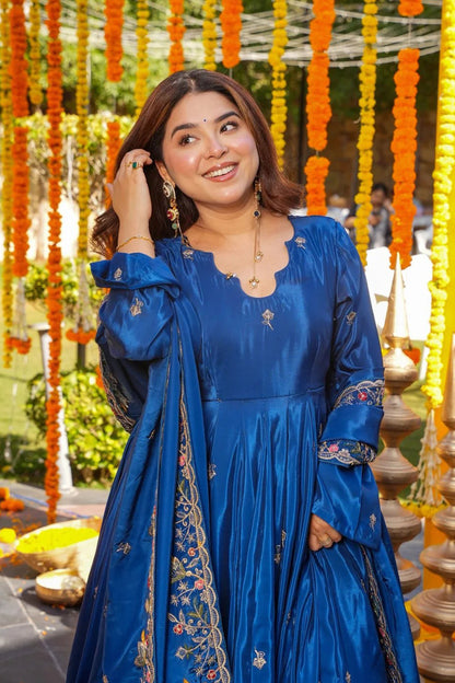 Royal Blue Heavy Silk Anarkali Suit Set