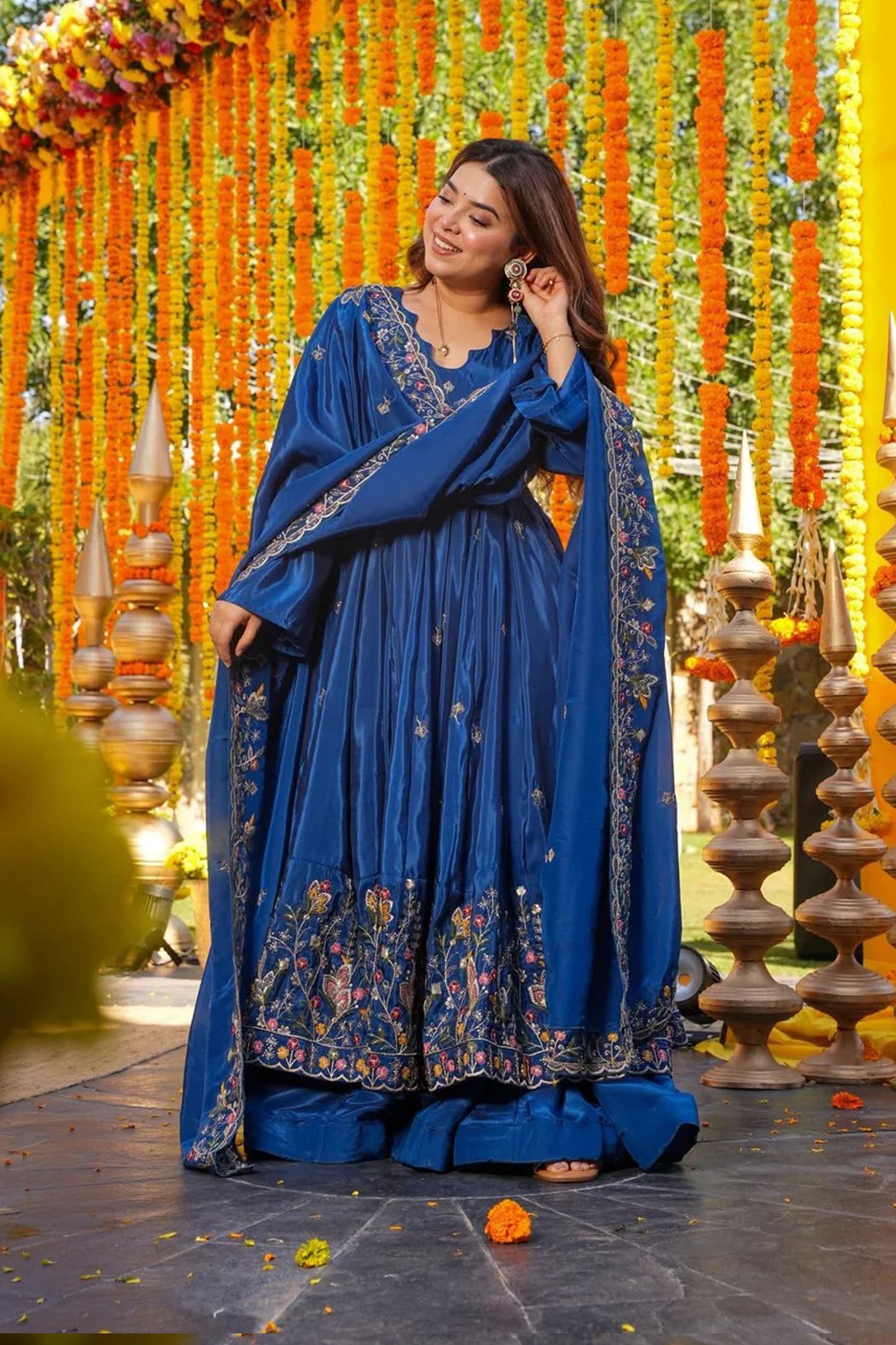 Royal Blue Heavy Silk Anarkali Suit Set