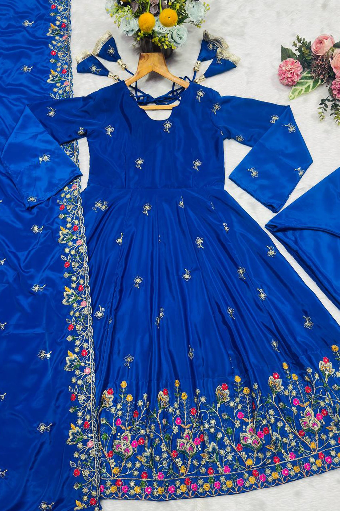 Royal Blue Heavy Silk Anarkali Suit Set