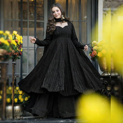 Shaaista Noir Black Flared Anarkali Set