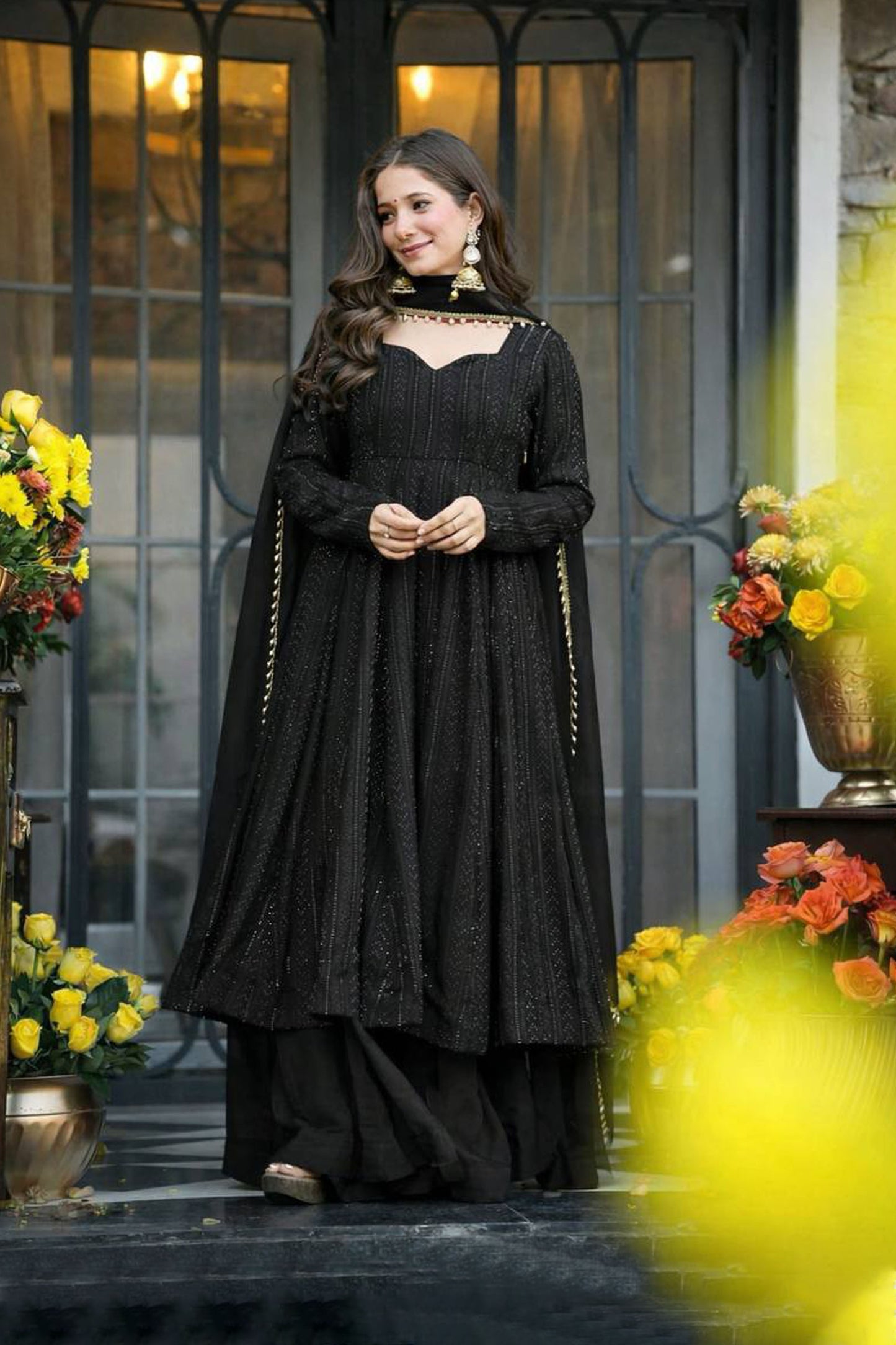 Shaaista Noir Black Flared Anarkali Set