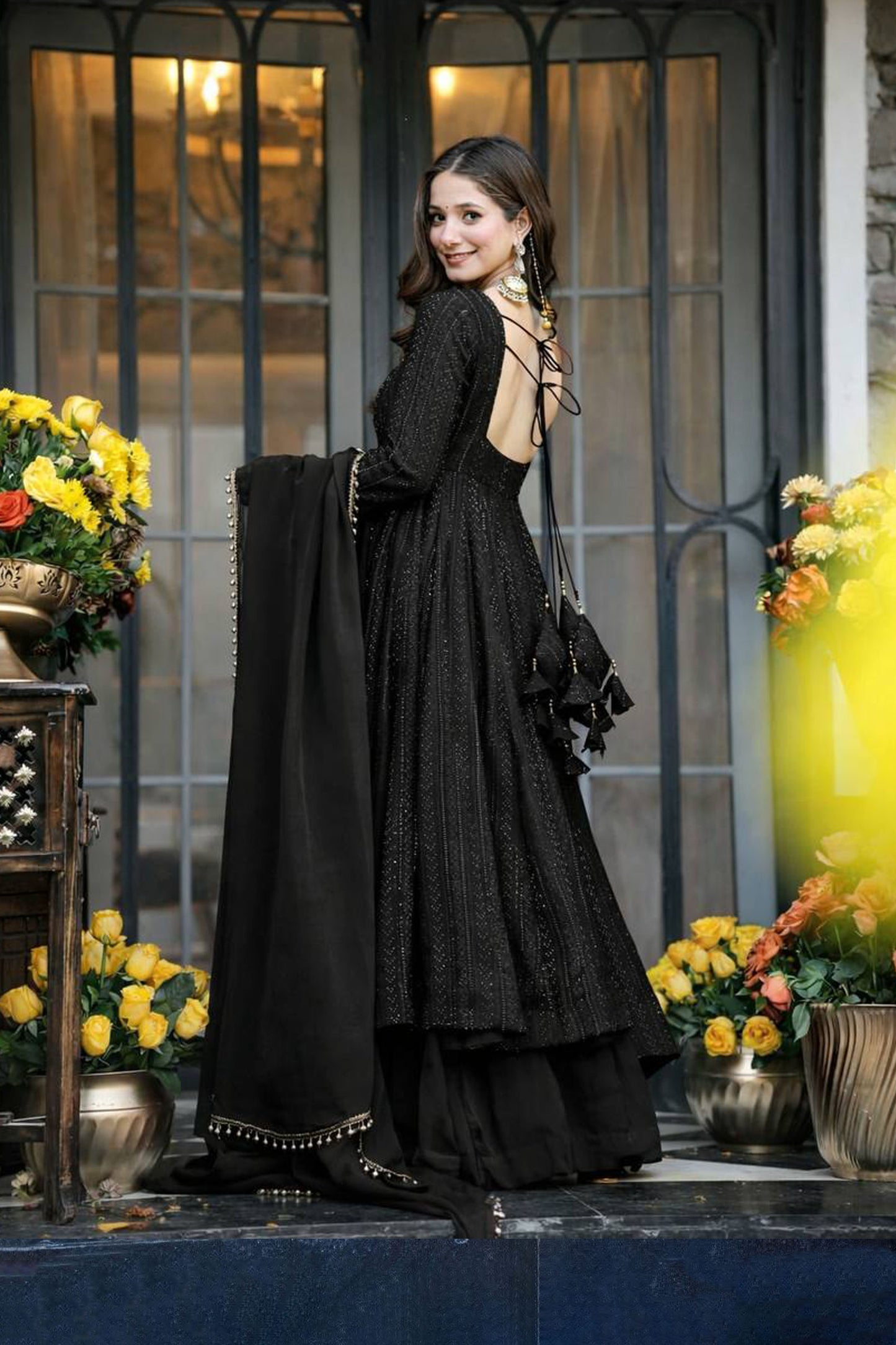 Shaaista Noir Black Flared Anarkali Set