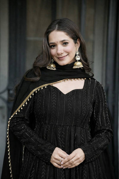 Shaaista Noir Black Flared Anarkali Set