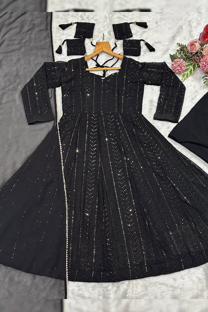 Shaaista Noir Black Flared Anarkali Set