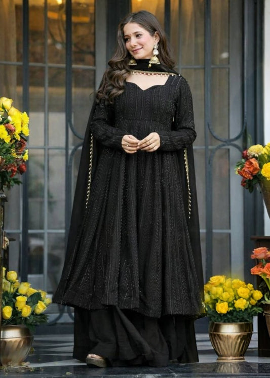 Shaaista Noir Black Flared Anarkali Set