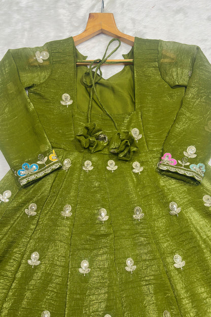 Garden of Dreams — An Olive Green Floral Anarkali Suit Set