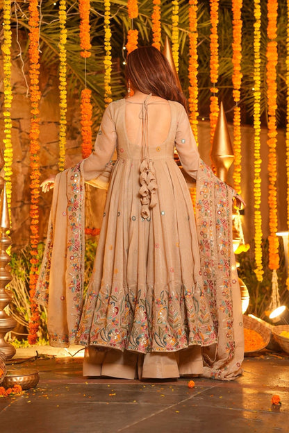 A Golden Glow of Celebration Beige Anarkali Suit