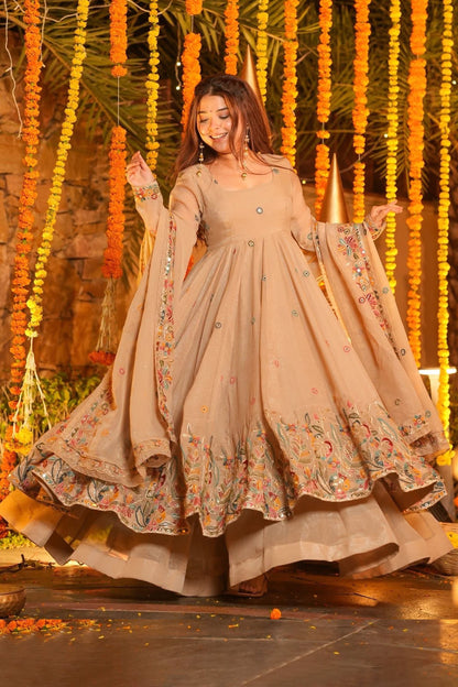 A Golden Glow of Celebration Beige Anarkali Suit