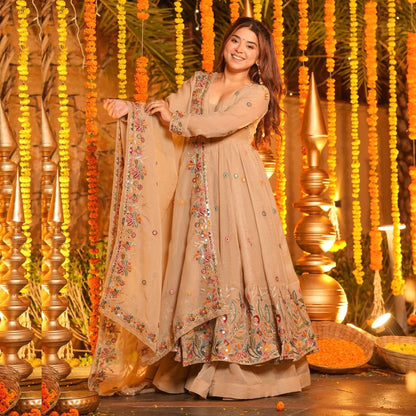 A Golden Glow of Celebration Beige Anarkali Suit