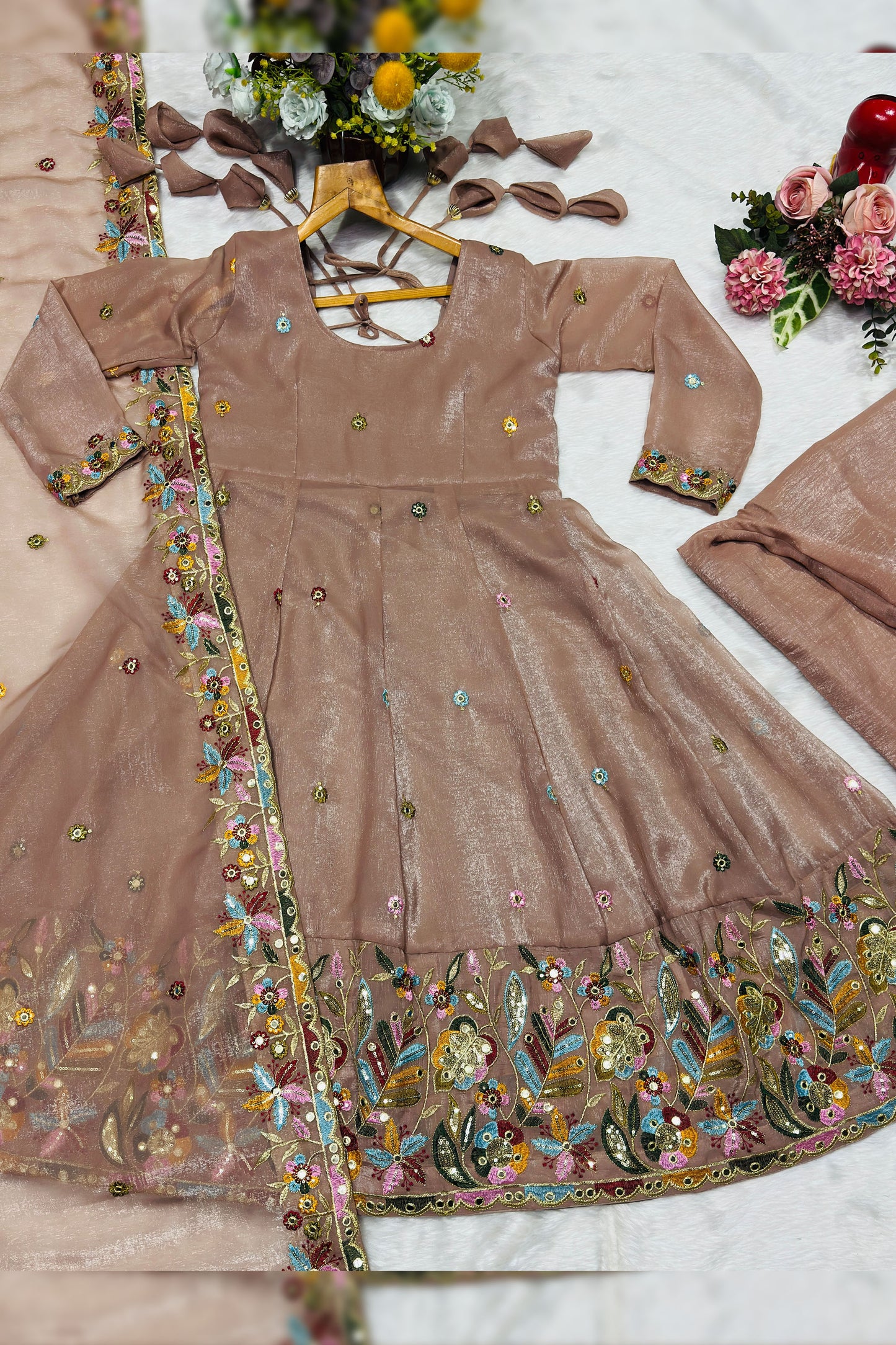 A Golden Glow of Celebration Beige Anarkali Suit