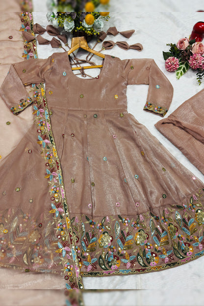 A Golden Glow of Celebration Beige Anarkali Suit