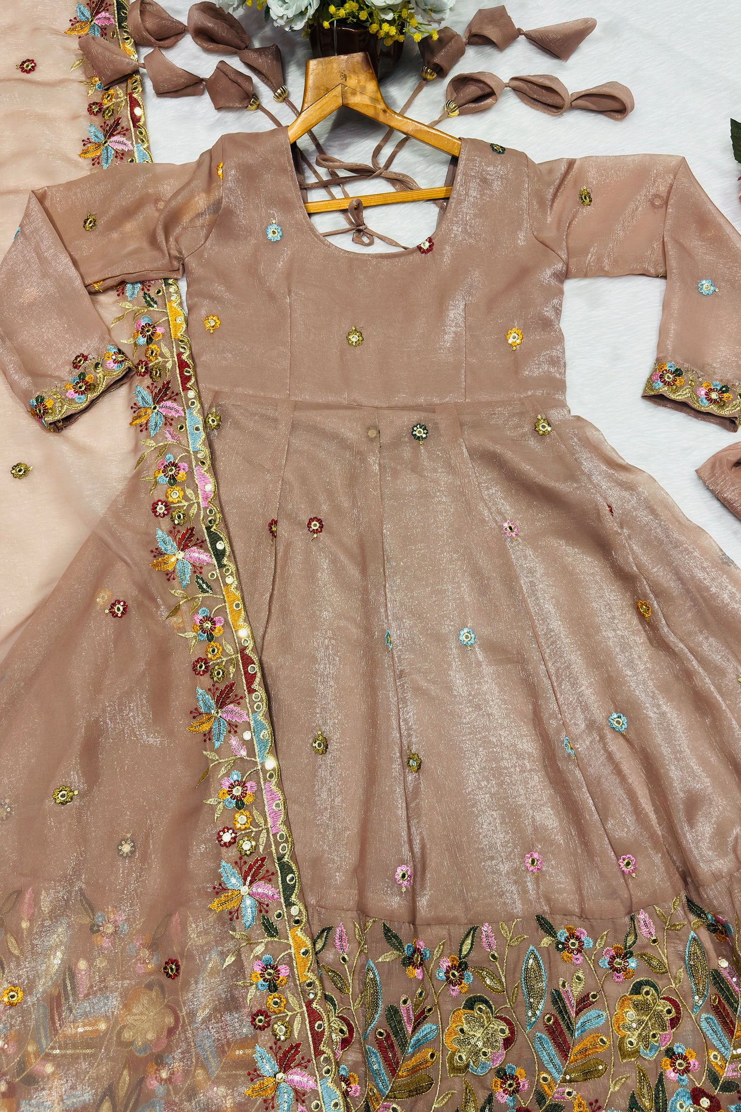 A Golden Glow of Celebration Beige Anarkali Suit