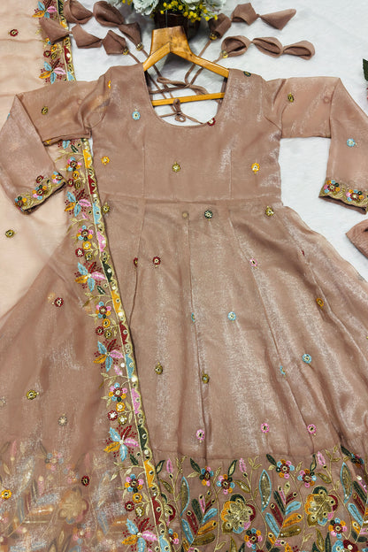 A Golden Glow of Celebration Beige Anarkali Suit