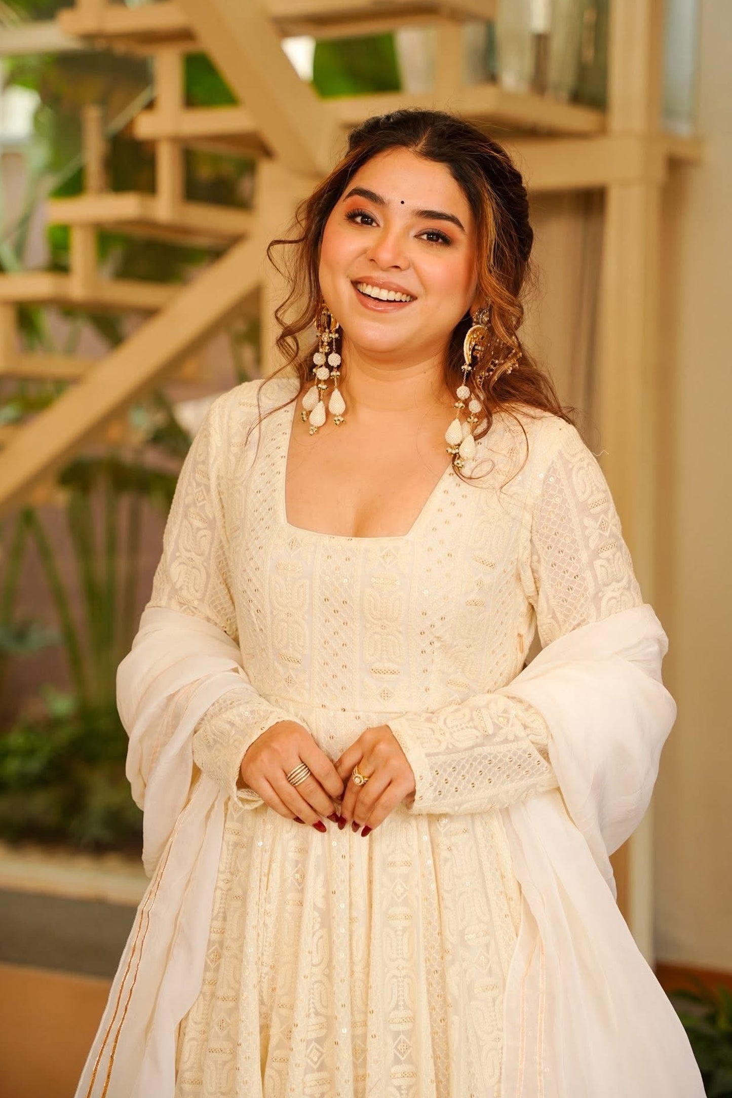 Ivory-White Chikankari Anarkali Suit Set