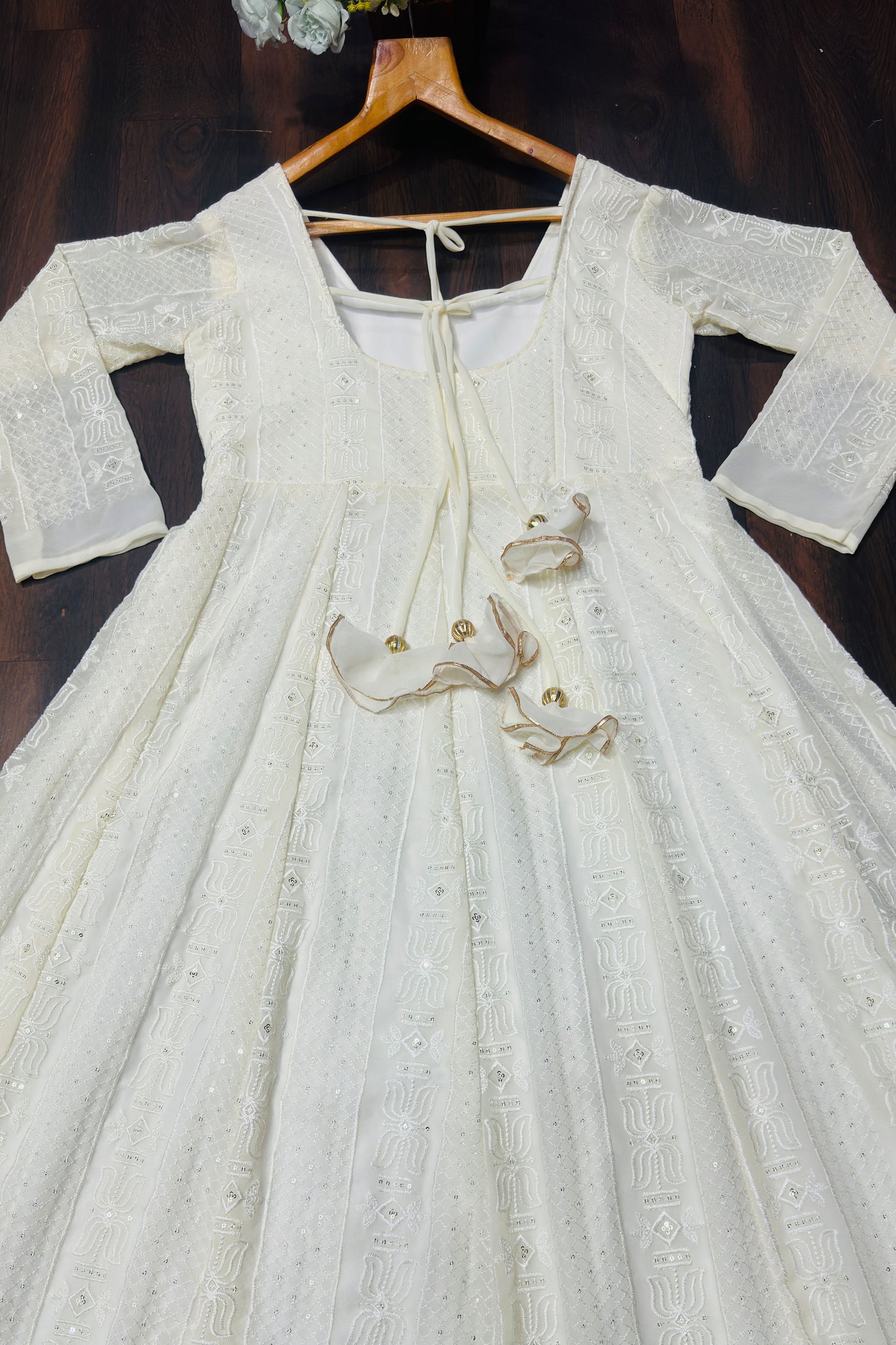 Ivory-White Chikankari Anarkali Suit Set