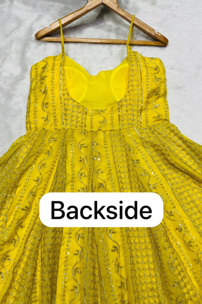 Basanti Mustard Yellow Zari-Sequin Embroidery Anarkali Suit Set