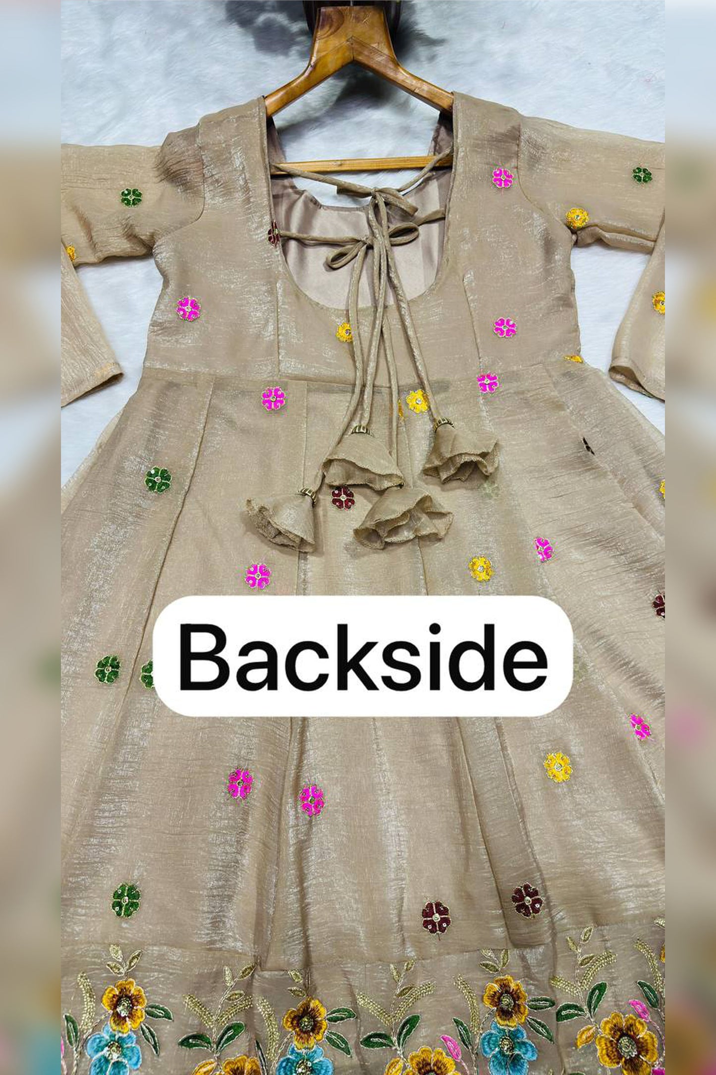 Gulzar Champagne Beige Floral Embroidered Anarkali Suit Set