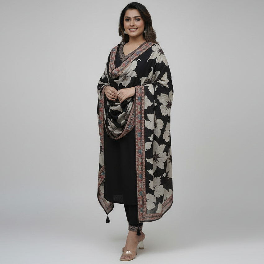 BLACK BERRY FLORAL ELEGANCE SUIT SET