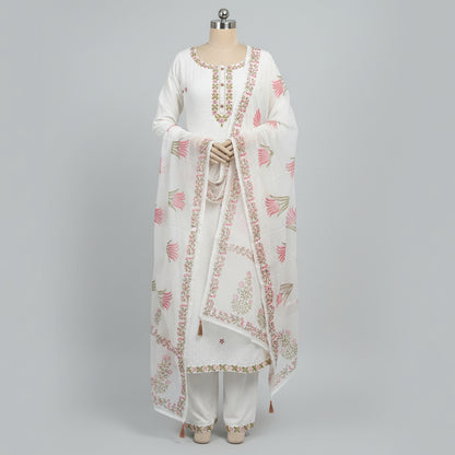MIA WHITE FLORAL EMBROIDERED COTTON SUIT SET