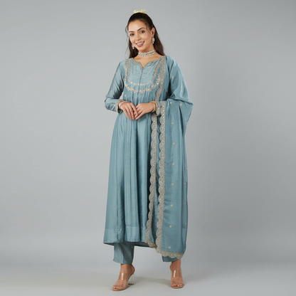 MUSKAN BLUE EMBROIDERED ANARKALI KURTA SET