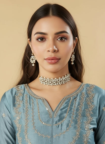 MUSKAN BLUE EMBROIDERED ANARKALI KURTA SET