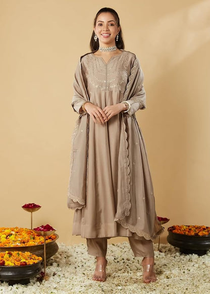 MUSKAN CREAM EMBROIDERED ANARKALI KURTA SET