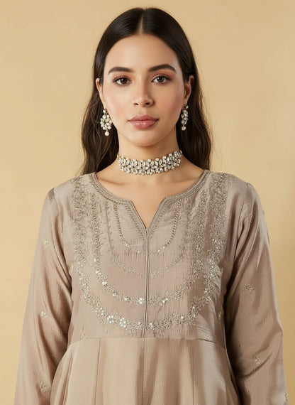 MUSKAN CREAM EMBROIDERED ANARKALI KURTA SET