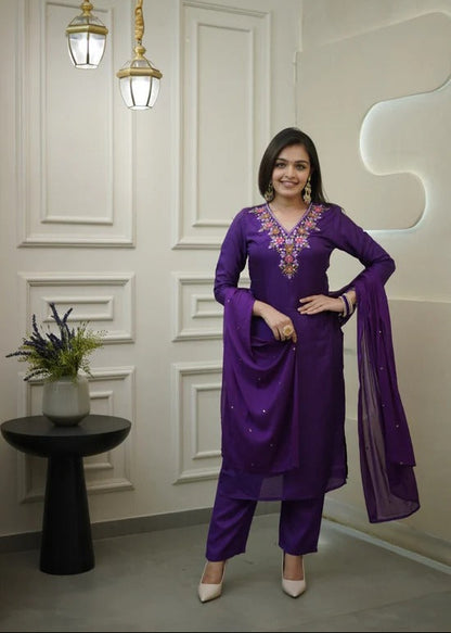 RIVA PURPLE EMBROIDERED KURTA SET