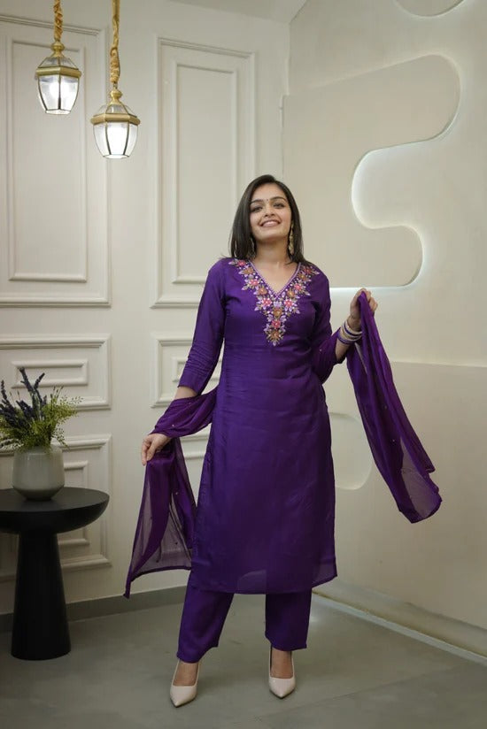RIVA PURPLE EMBROIDERED KURTA SET
