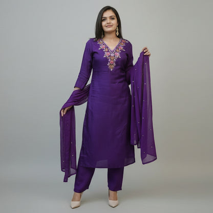 RIVA PURPLE EMBROIDERED KURTA SET