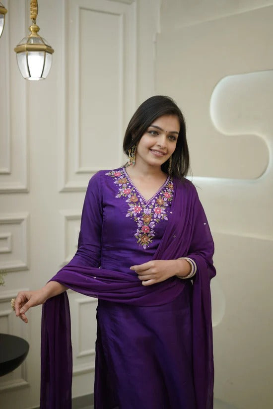 RIVA PURPLE EMBROIDERED KURTA SET