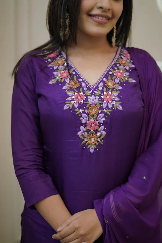 RIVA PURPLE EMBROIDERED KURTA SET