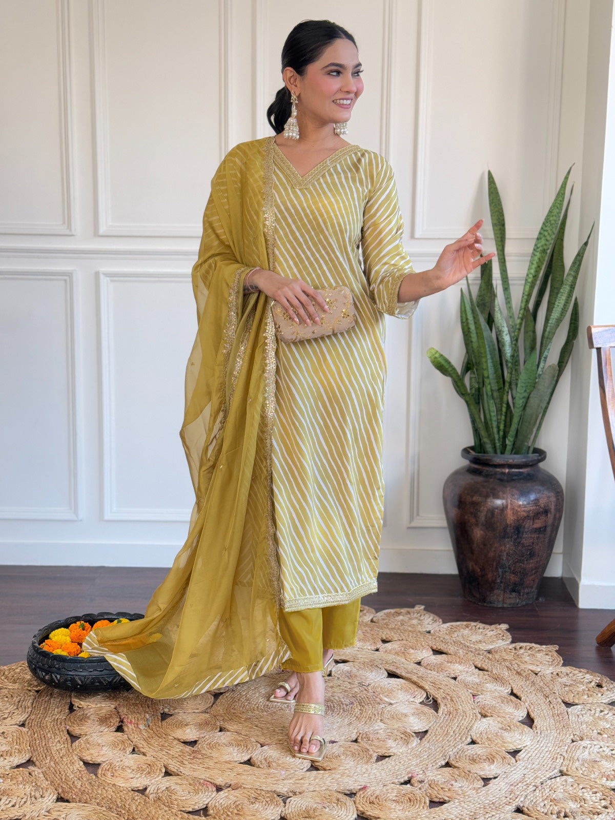 STRIPED LEHERIYA KURTA SET