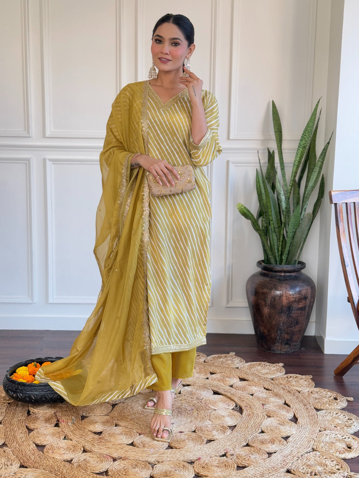 STRIPED LEHERIYA KURTA SET