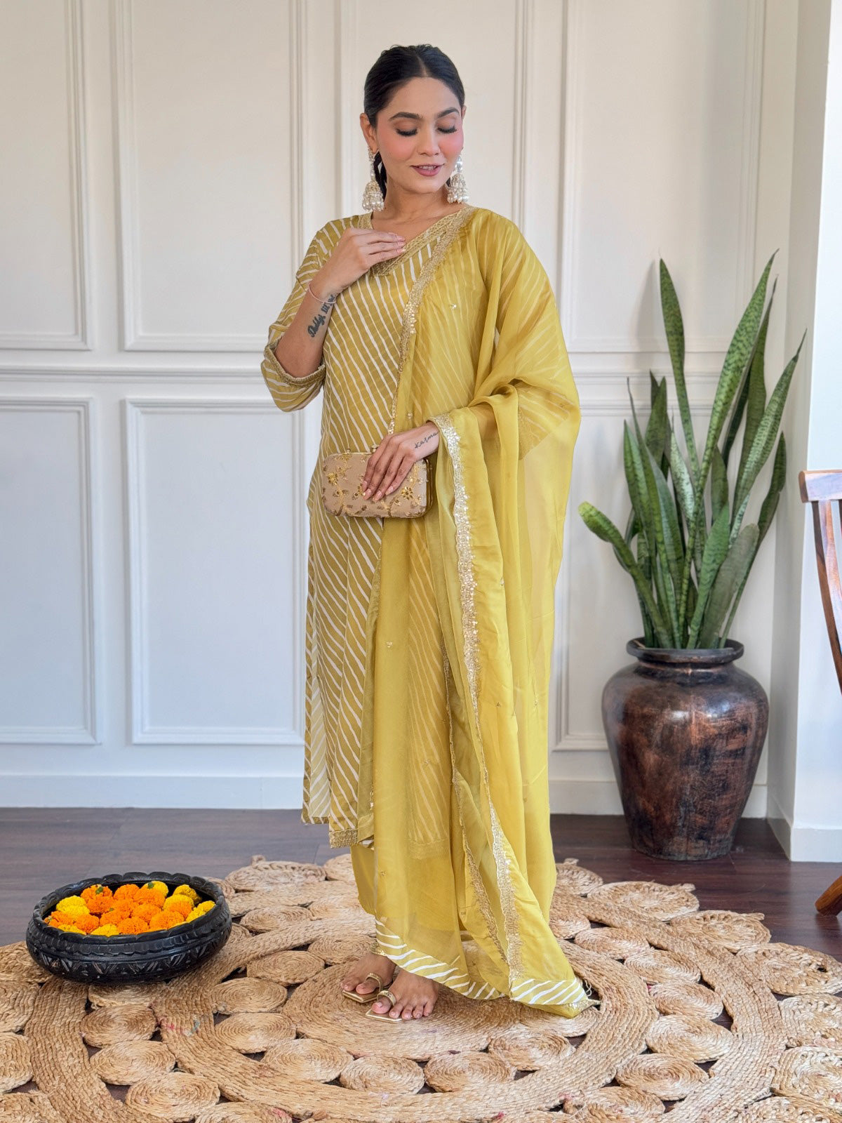 STRIPED LEHERIYA KURTA SET