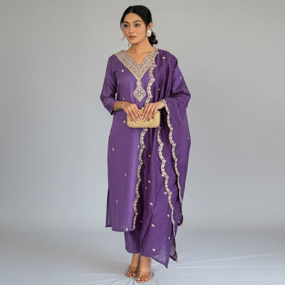 LAVENDER COTTON KURTA PANT DUPATTA COMBO