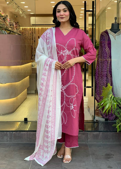 PINK COTTON BLEND KURTA SET FOR WOMEN
