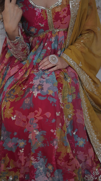 LIGHT PINK DIGITAL PRINTED RUSSIAN SILK WITH  EMBROIDERY ZARI SEQUINS-WORK GOWN