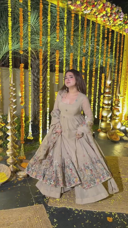 A Golden Glow of Celebration Beige Anarkali Suit