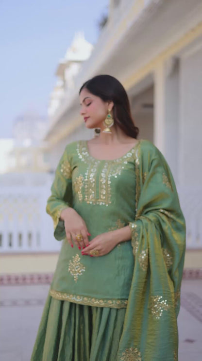 Sihra Antique Gold Embroidered Kurta Sharara Set