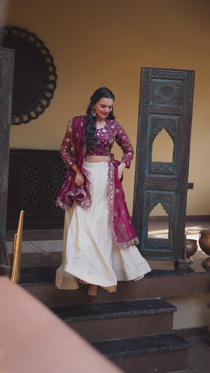 Meherzaan Amethyst Zari-Embroidered Lehenga Set