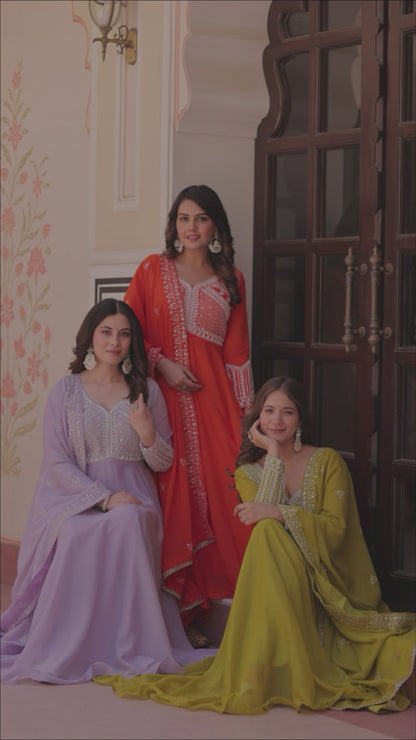 Ishani Lavender Sequin Beads Embroidered Gown With Duppata