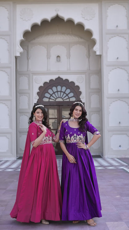 Rani Pink Elegant Flare Embroidered Gown