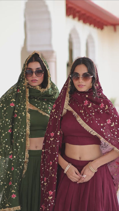 Royal Maroon Vichitra Silk Sequins Embroidered Lehenga Choli Set