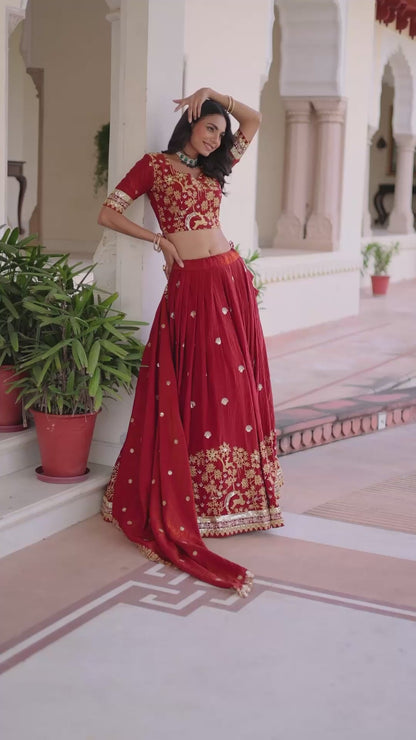 Crimson Red Embroidered Lehenga Bridal Set