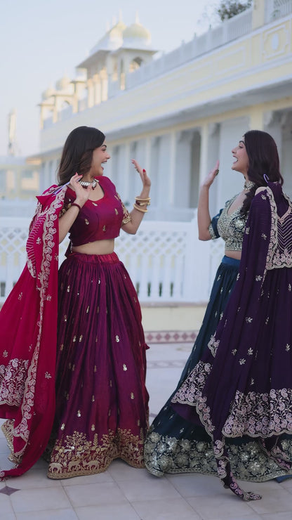Kaavya Deep Wine Paisley Embroidered Lehenga Set