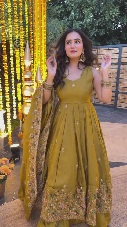 Mustard Yellow Heavy Silk Anarkali Suit Set