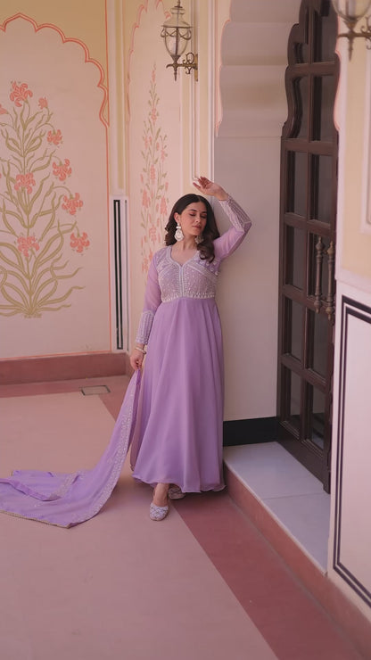 Ishani Lavender Sequin Beads Embroidered Gown With Duppata
